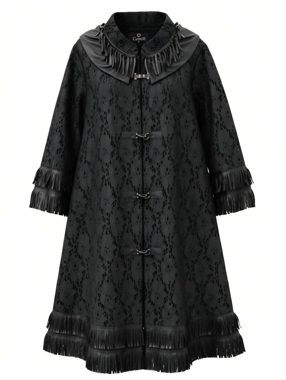 Vintage Cadrelli Duster Coat Women's 14 Black Lace Fringe Goth Steampunk Witchy